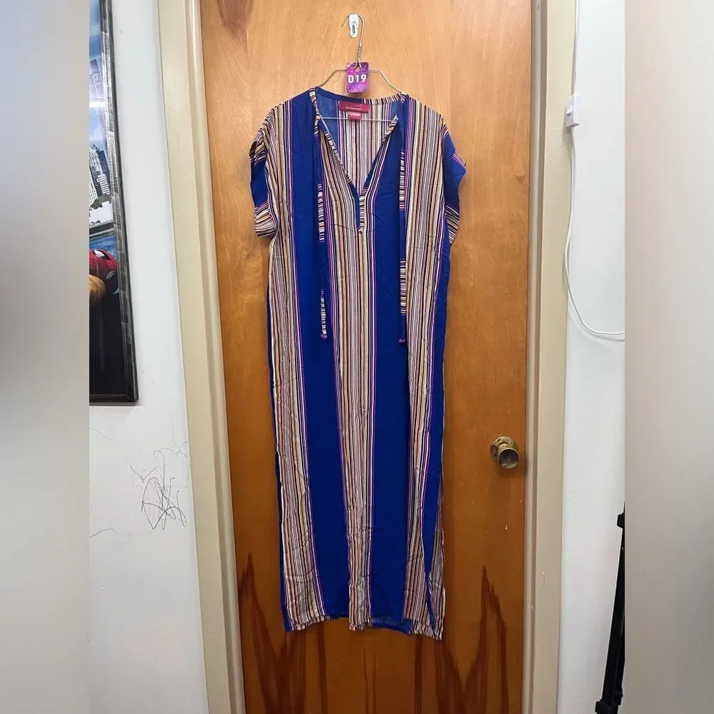 Seda me Striped Blue Maxi Dress with slits - Picture 1 of 6